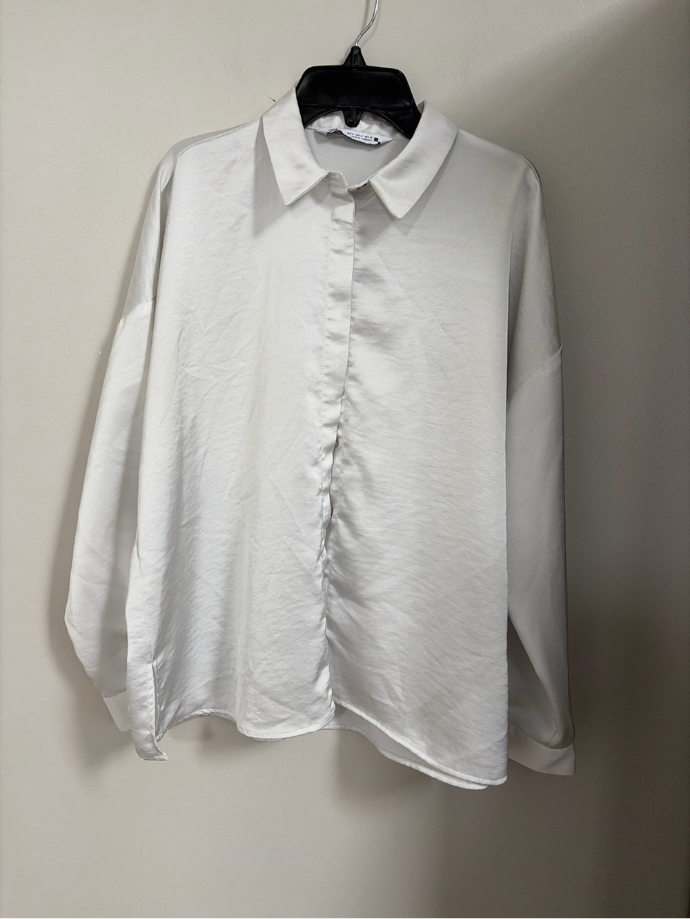 Zara White Oversized Button-Front Blouse